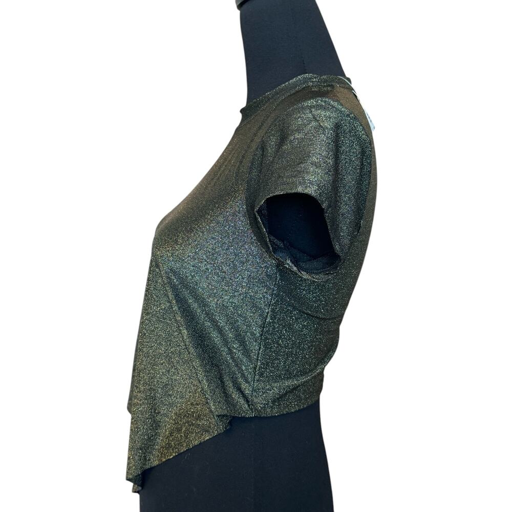 New ~ YOUNG FABULOUS BROKE YFB ~ Women's Black Shimmer Cropped Top Size M - Picture 2 of 5